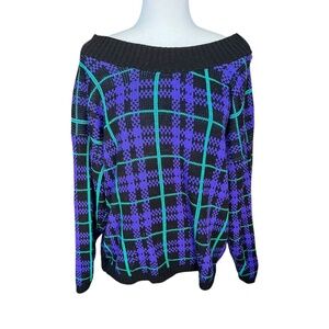 Vintage Purple, Green, and Plaid Plaid Knit Sweater